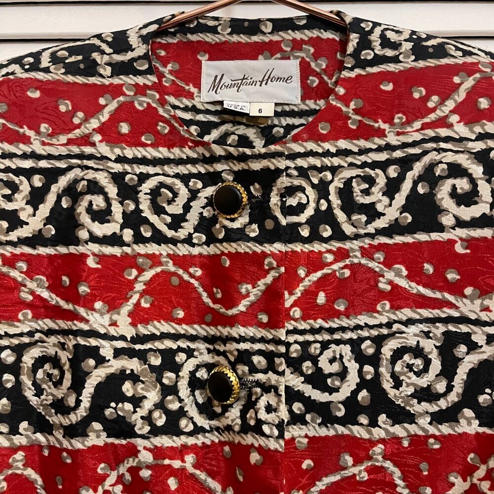 Vintage Made in USA Statement Jacket | Red Black Gold Geometric - Picture 2 of 9